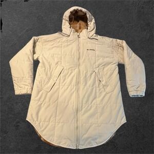 Columbia Parka Jacket Womens Large Cream Quilted Fleece Lined Longline